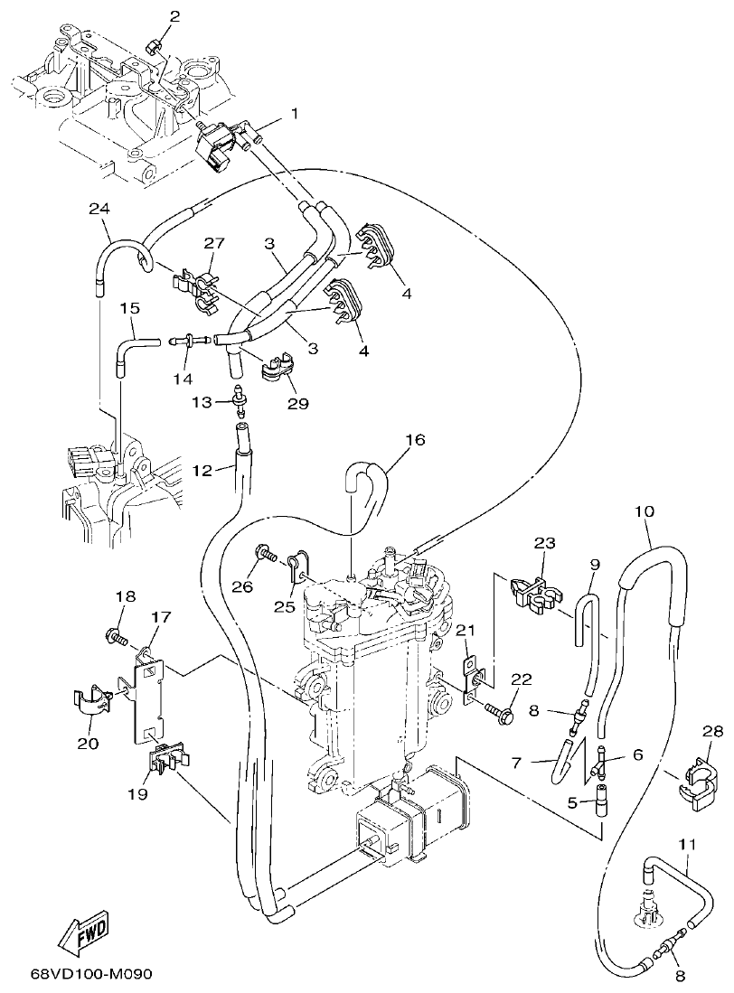 Yamaha F115A, FL115A, FL115AET INTAKE 3 parts diagram